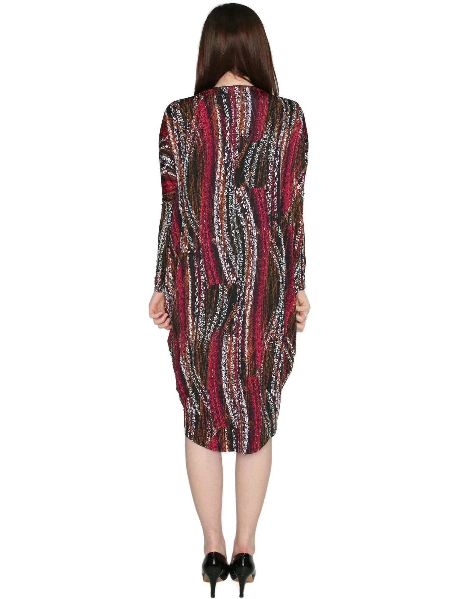 Women's Burgundy Wave Print Comfy Cover Up Midi Dress