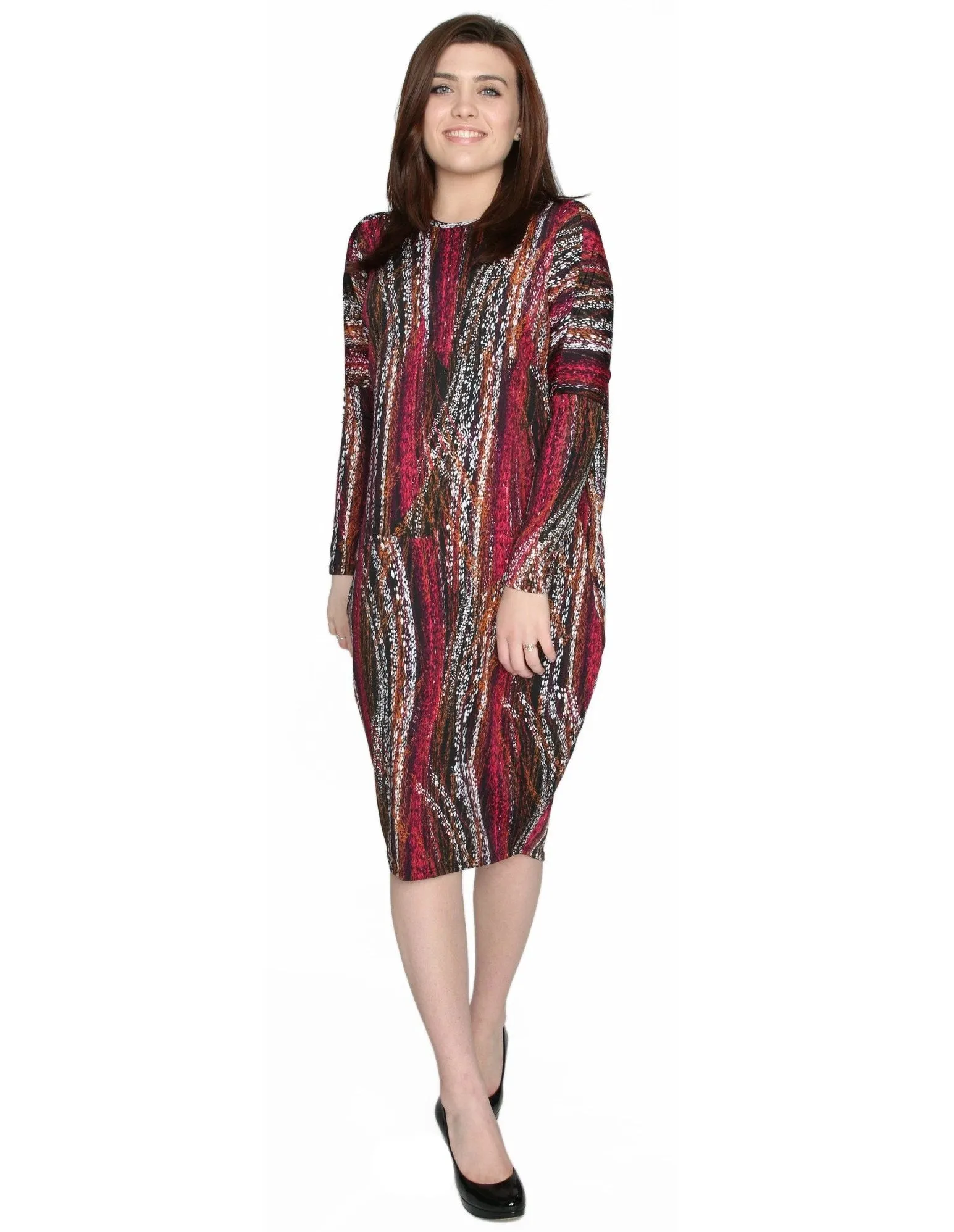 Women's Burgundy Wave Print Comfy Cover Up Midi Dress