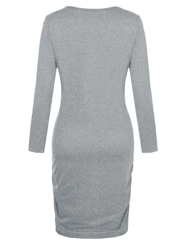 Women’s Pullover Styling Crew Neck Long Sleeves Ruched Sides Maternity Dress