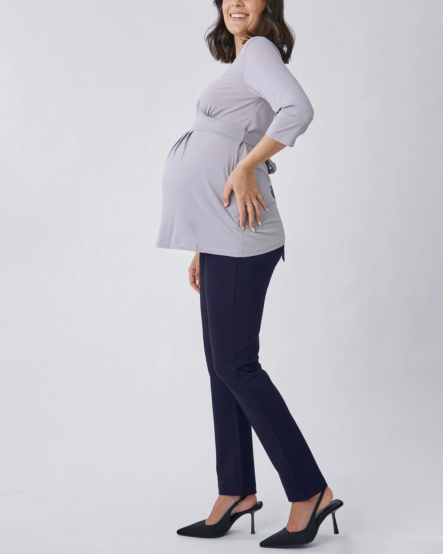 Zoe Straight Cut Ponti Maternity Work Pants -Navy