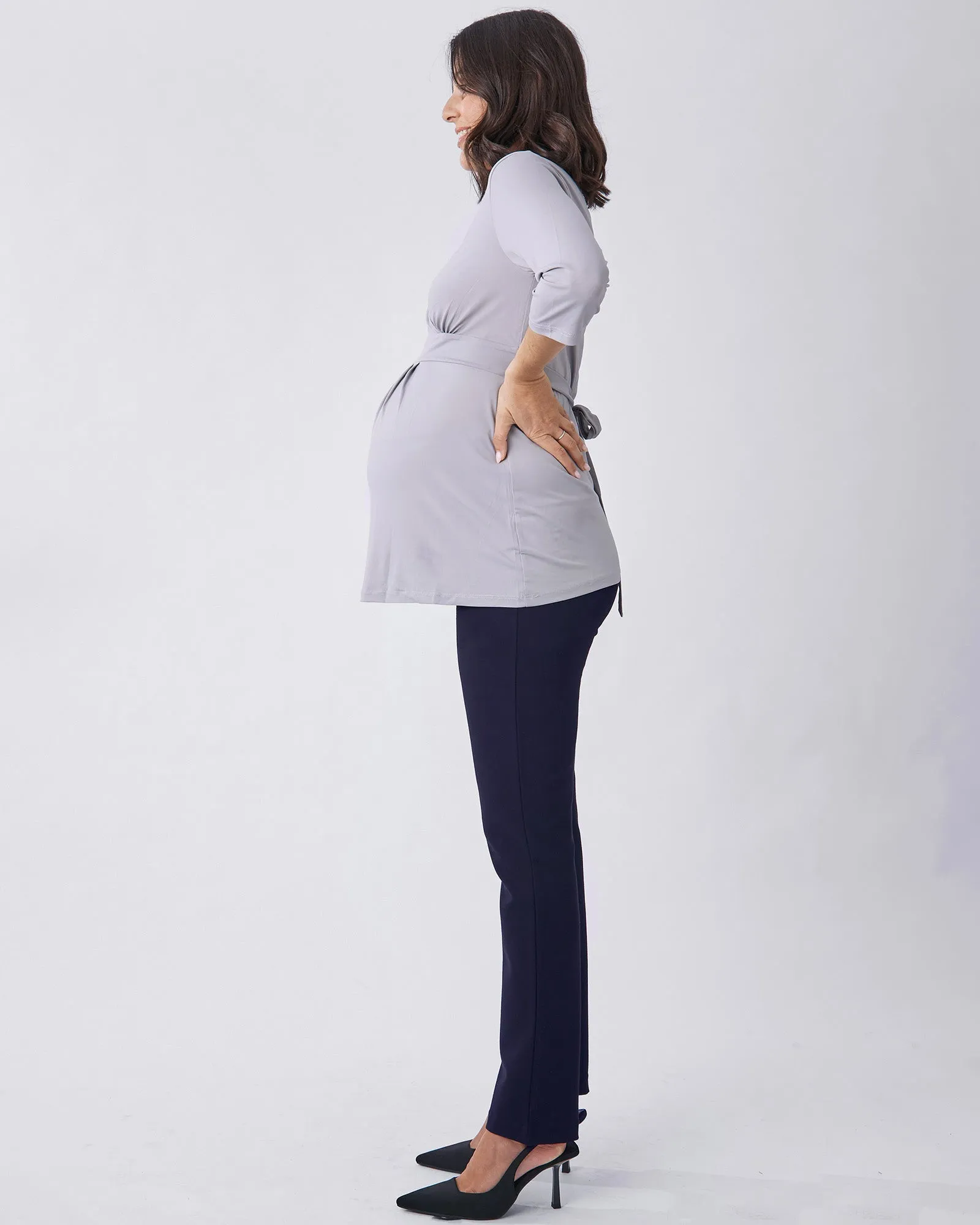 Zoe Straight Cut Ponti Maternity Work Pants -Navy