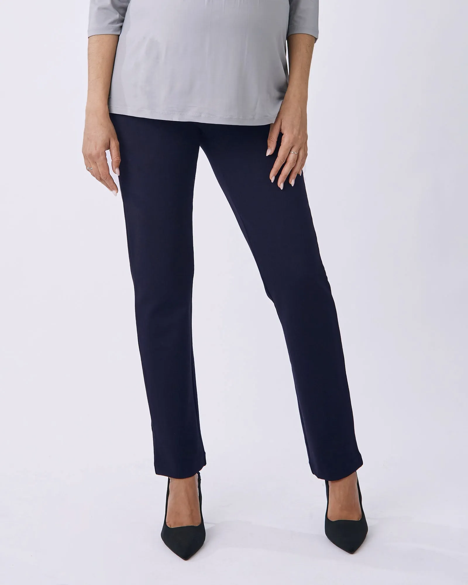 Zoe Straight Cut Ponti Maternity Work Pants -Navy